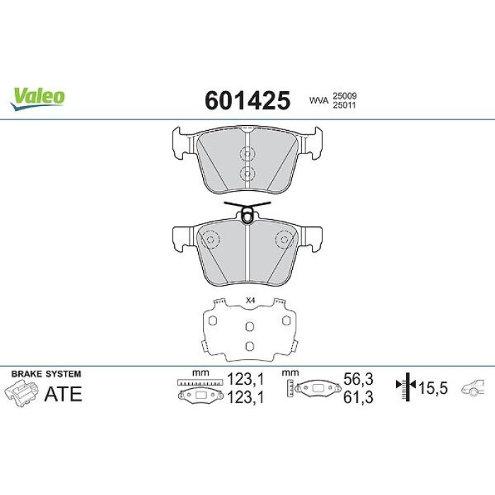 Valeo Bremsbelagsatz 601425 Valeo Bremsbelagsatz 601425