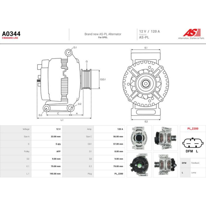 A0344 AS-PL Lichtmaschine (Generator) A0344