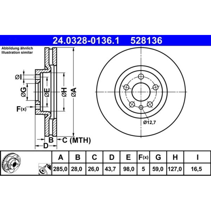ATE Bremsscheibe Peugeot S. 807/Expert 1.6-2.2 96- PowerDisc 24.0328-0136.1 ATE Bremsscheibe Peugeot S. 807/Expert 1.6-2.2 96- PowerDisc 24.0328-0136.1