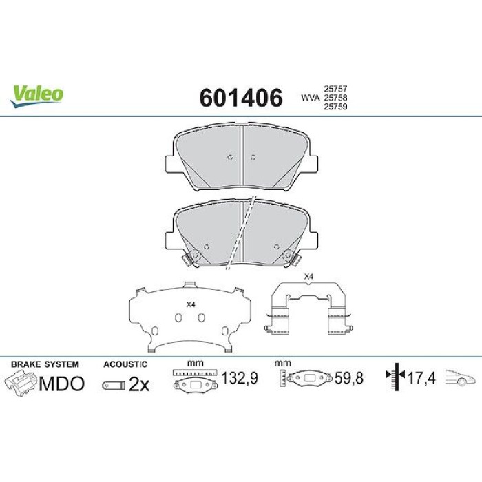 Valeo Bremsbelagsatz 601406 Valeo Bremsbelagsatz 601406
