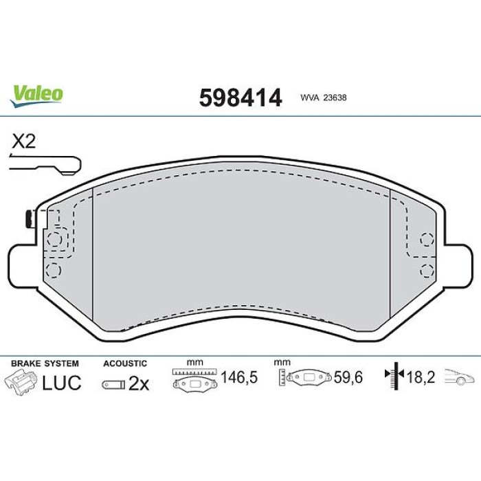 Valeo Bremsbelagsatz 598414 Valeo Bremsbelagsatz 598414