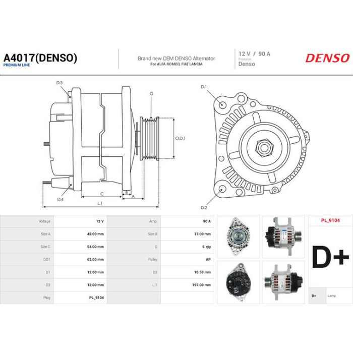 A4017(DENSO) AS-PL Generator A4017(DENSO)
