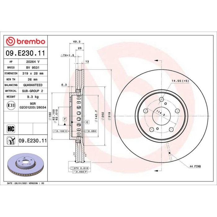 Brembo Bremsscheibe Vorderachse 09.E230.11 Brembo Bremsscheibe Vorderachse 09.E230.11