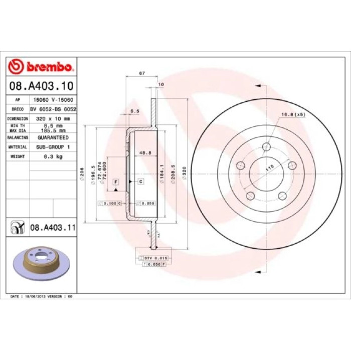 Brembo Bremsscheibe Hinterachse 08.A403.11 Brembo Bremsscheibe Hinterachse 08.A403.11