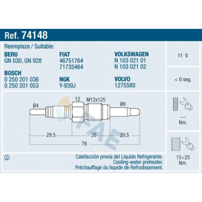 FAE Glühkerze 74148 FAE Glühkerze 74148