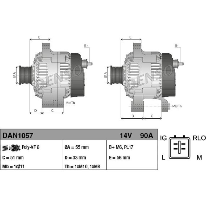 Denso Lichtmaschine DAN1057 Denso Lichtmaschine DAN1057