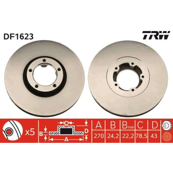 TRW Bremsscheibe Ford Transit 2.0/2.5 Td 91-00 DF1623 TRW Bremsscheibe Ford Transit 2.0/2.5 Td 91-00 DF1623