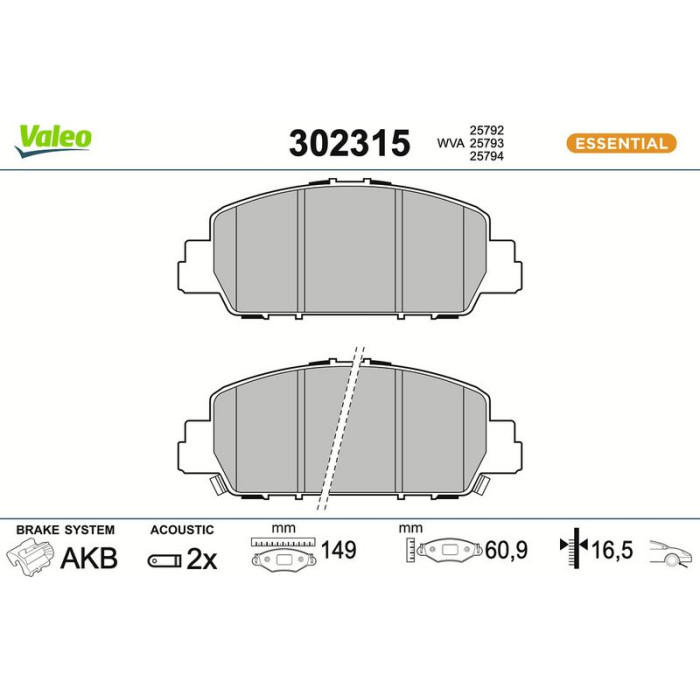 Valeo Bremsbelagsatz 302315 Valeo Bremsbelagsatz 302315
