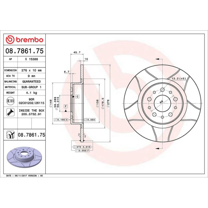 Brembo 41 482 012M Bremsscheibe Hinterachse Brembo Max 08.7861.75 Brembo 41 482 012M Bremsscheibe Hinterachse Brembo Max 08.7861.75
