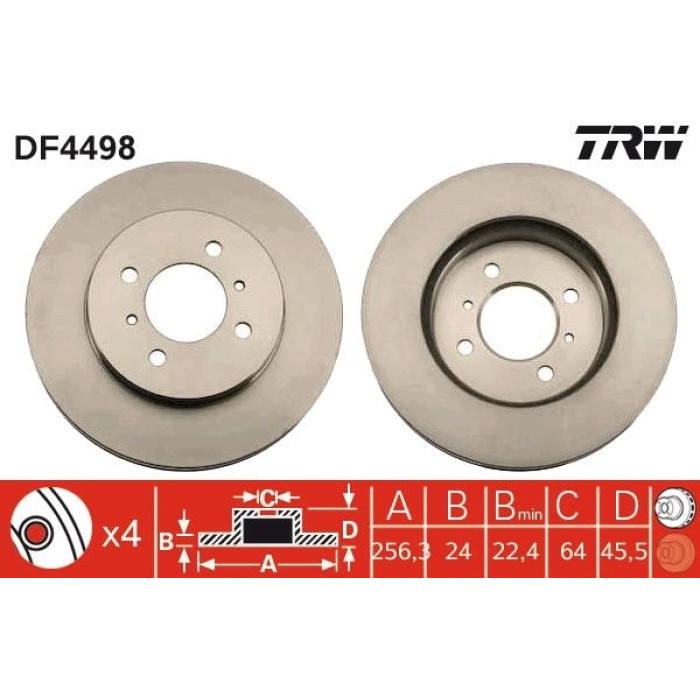 TRW Bremsscheibe Mitsubishi P. Colt 1.8 92-96 DF4498 TRW Bremsscheibe Mitsubishi P. Colt 1.8 92-96 DF4498