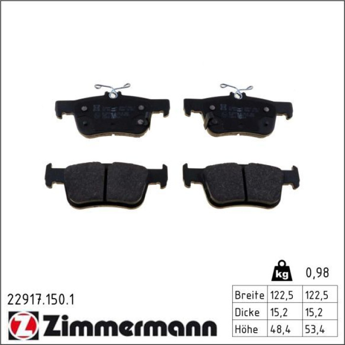 ZIMMERMANN Bremsbelagsatz, Scheibenbremse 22917.150.1 ZIMMERMANN Bremsbelagsatz, Scheibenbremse 22917.150.1