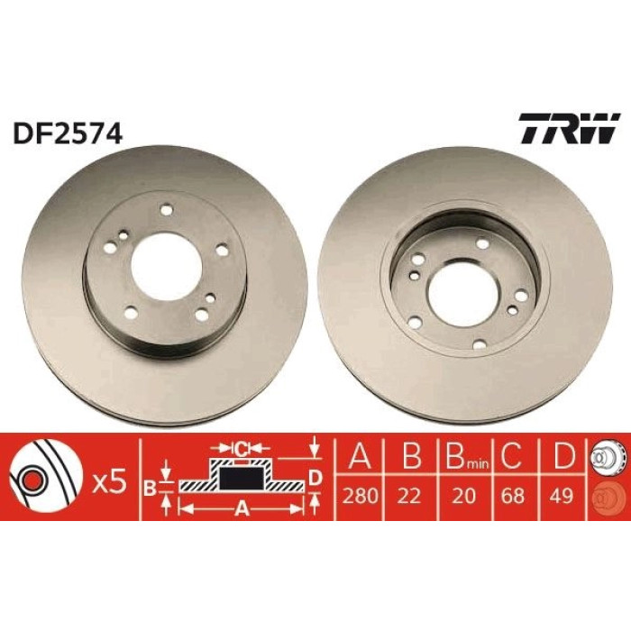 TRW Bremsscheibe Nissan Maxima DF2574 TRW Bremsscheibe Nissan Maxima DF2574