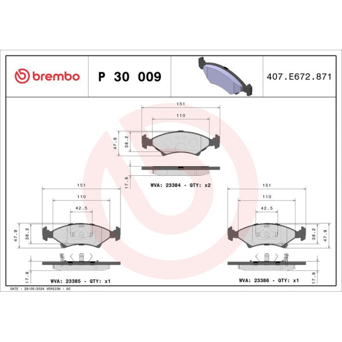 P 30 009 Brembo Prime Bremsbelagsatz Vorderachse – P 30 009 – 152 x 48 x 18 mm – Bremssystem Teves – OE Nummer 0K20A3323Z P 30 009 Brembo Prime Bremsbelagsatz Vorderachse – P 30 009 – 152 x 48 x 18 mm – Bremssystem Teves – OE Nummer 0K20A3323Z