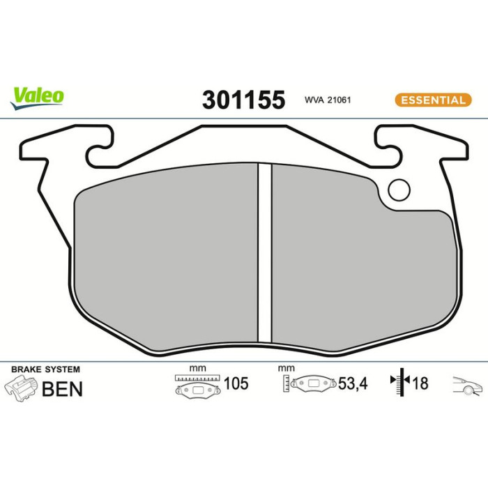 Valeo Bremsbelagsatz 301155 Valeo Bremsbelagsatz 301155