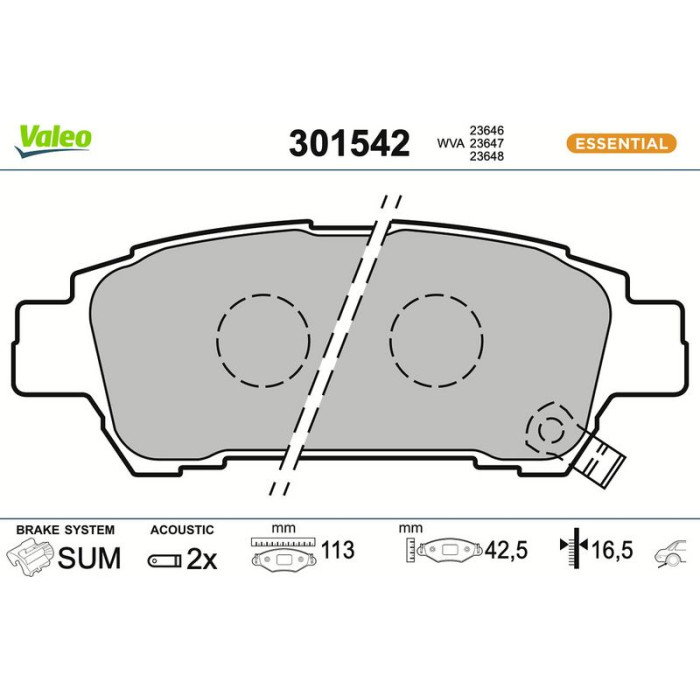 Valeo Bremsbelagsatz 301542 Valeo Bremsbelagsatz 301542