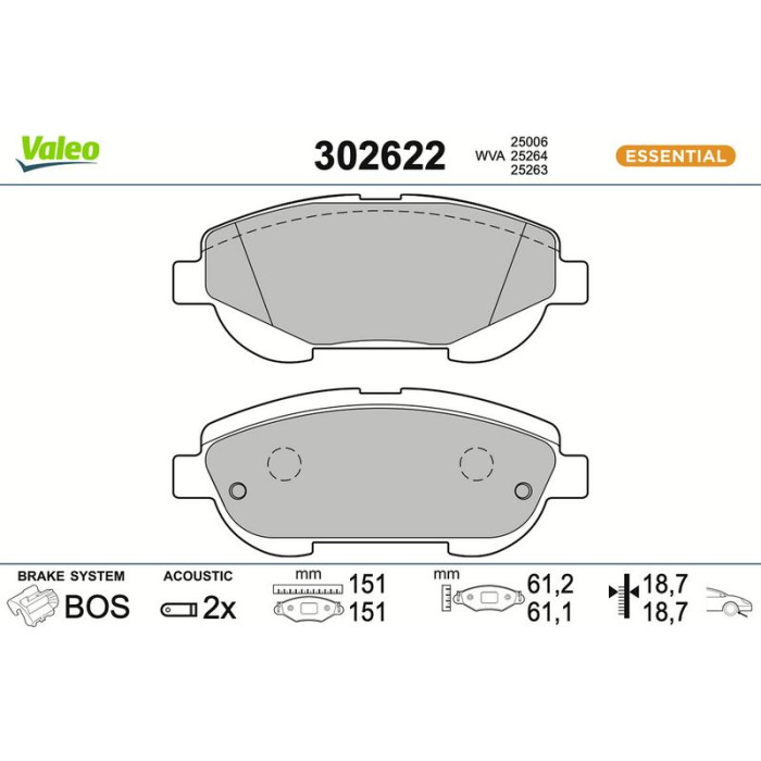 Valeo Bremsbelagsatz 302622 Valeo Bremsbelagsatz 302622