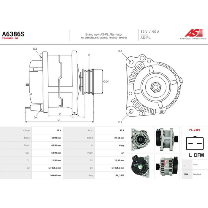 A6386S AS-PL Lichtmaschine (Generator) A6386S A6386S AS-PL Lichtmaschine (Generator) A6386S