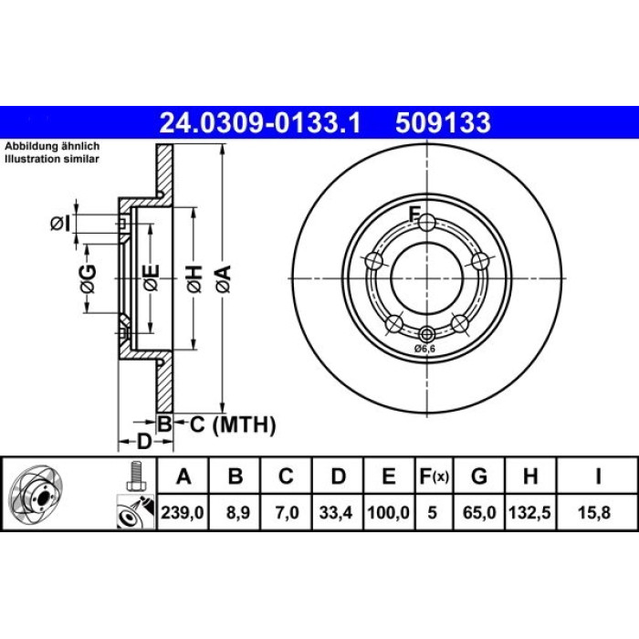 ATE Bremsscheibe VW Hinterachse Bora/Golf 4Motion 98-05 PowerDisc 24.0309-0133.1 ATE Bremsscheibe VW Hinterachse Bora/Golf 4Motion 98-05 PowerDisc 24.0309-0133.1