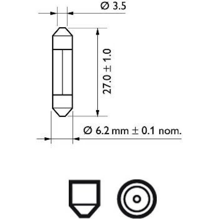 12818CP PHILIPS Soffittenlampe 12 V 3 W SV6, ohne ECE-Zulassung - 12818CP - l
