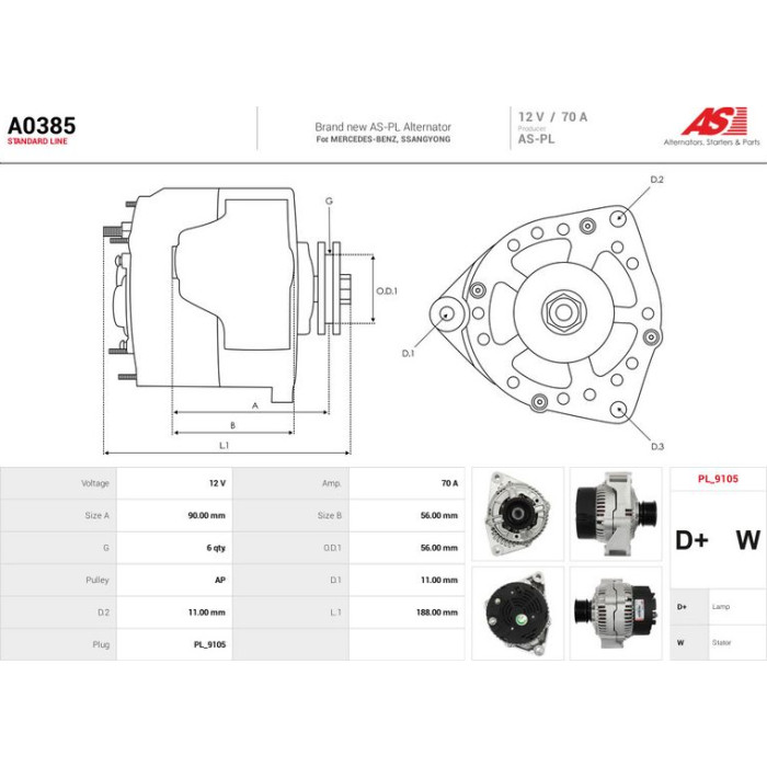 A0385 AS-PL Lichtmaschine (Generator) A0385 A0385 AS-PL Lichtmaschine (Generator) A0385