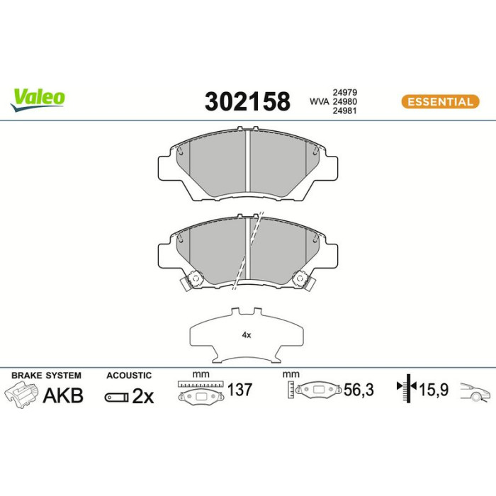 Valeo Bremsbelagsatz 302158 Valeo Bremsbelagsatz 302158