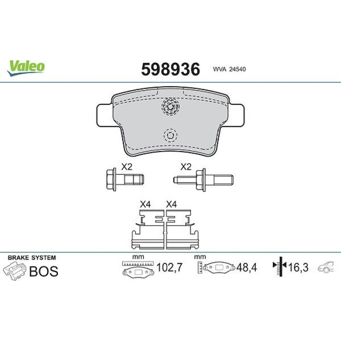 Valeo Bremsbelagsatz 598936 Valeo Bremsbelagsatz 598936