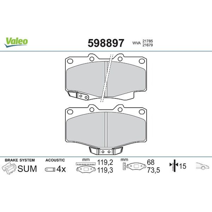 Valeo Bremsbelagsatz 598897 Valeo Bremsbelagsatz 598897