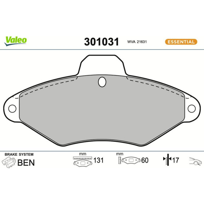 Valeo Bremsbelagsatz 301031 Valeo Bremsbelagsatz 301031
