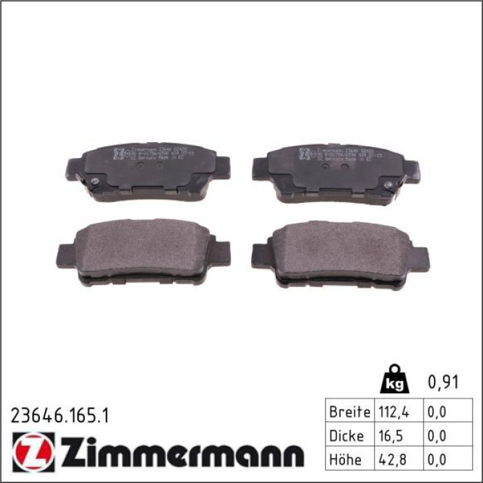 ZIMMERMANN Bremsbeläge 23646.165.1 ZIMMERMANN Bremsbeläge 23646.165.1