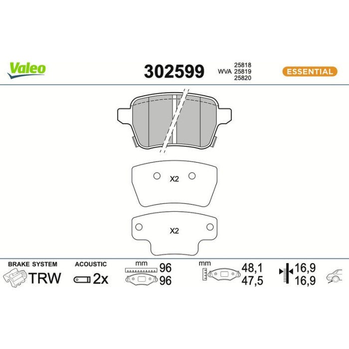 Valeo Bremsbelagsatz 302599 Valeo Bremsbelagsatz 302599