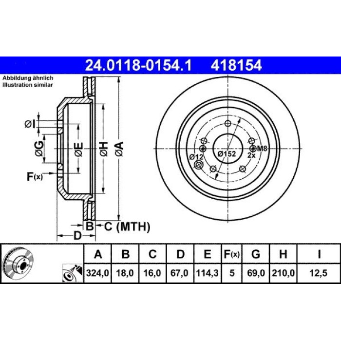 ATE Bremsscheibe Hyundai Hinterachse Ix55 3.0-3.8 08 24.0118-0154.1