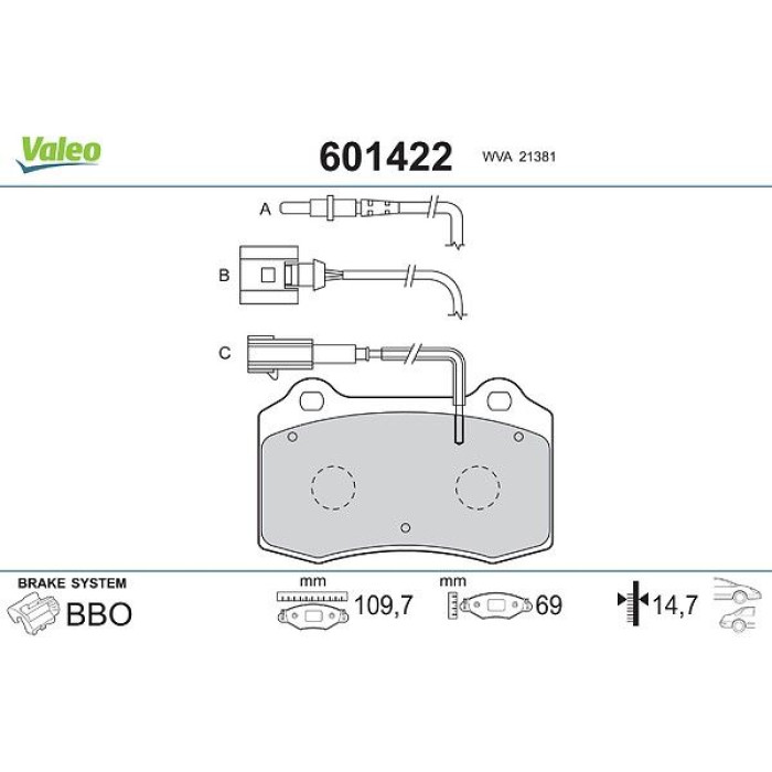 Valeo Bremsbelagsatz 601422 Valeo Bremsbelagsatz 601422
