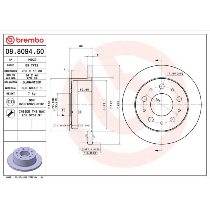 Brembo Bremsscheibe Hinterachse 08.8094.60 Brembo Bremsscheibe Hinterachse 08.8094.60