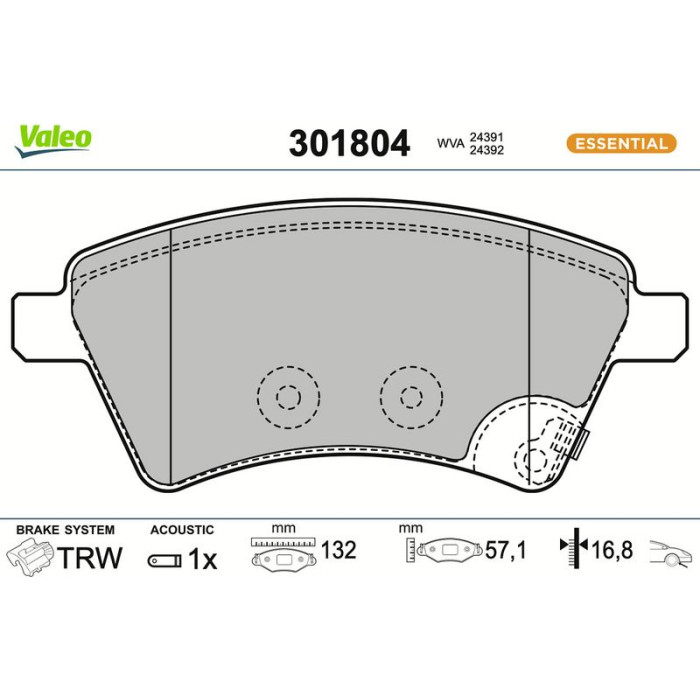 Valeo Bremsbelagsatz 301804 Valeo Bremsbelagsatz 301804