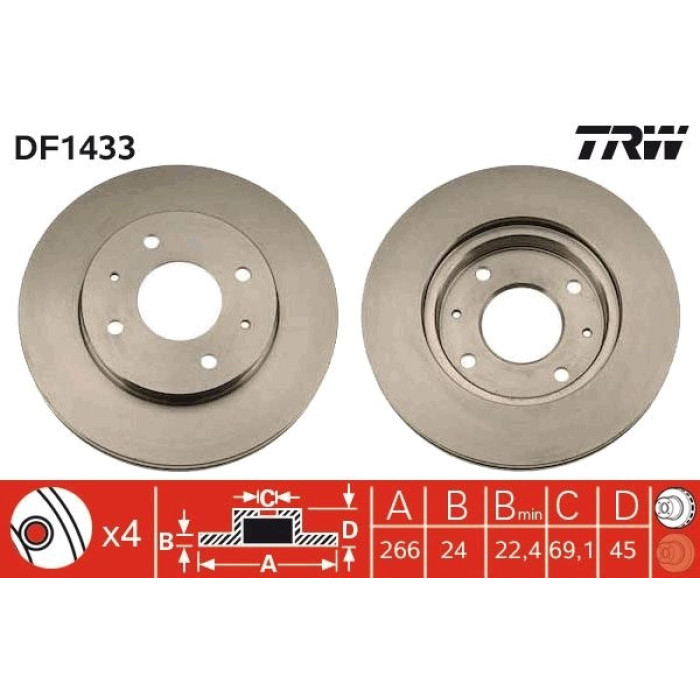 TRW Bremsscheibe Mitsubishi P. Galant -90 DF1433 TRW Bremsscheibe Mitsubishi P. Galant -90 DF1433