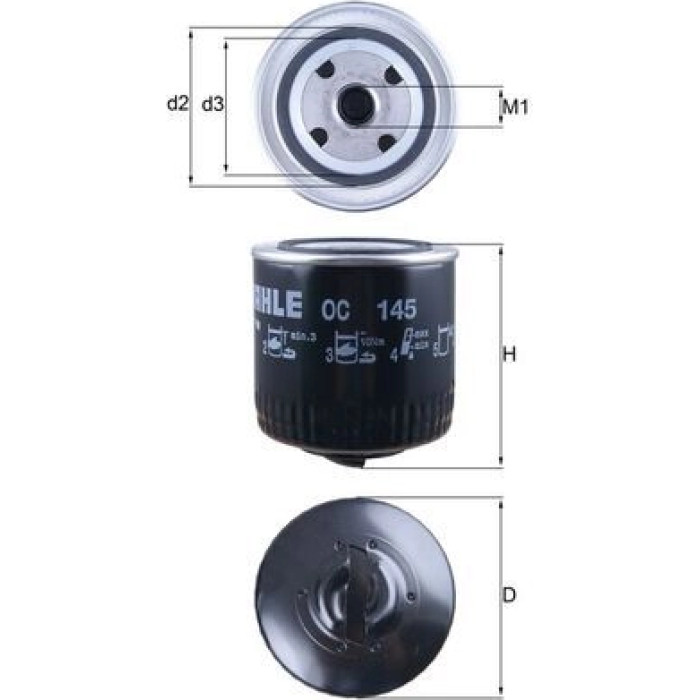 OC 145 MAHLE Ölfilter OC 145, Anschraubfilter, Höhe 105 mm – u. a. für VW Polo III (6N1), VW (6N2), VW Caddy II Pick-Up (9U7) – OE Nummer 030115561C - l OC 145 MAHLE Ölfilter OC 145, Anschraubfilter, Höhe 105 mm – u. a. für VW Polo III (6N1), VW (6N2), VW Caddy II Pick-Up (9U7) – OE Nummer 030115561C - l