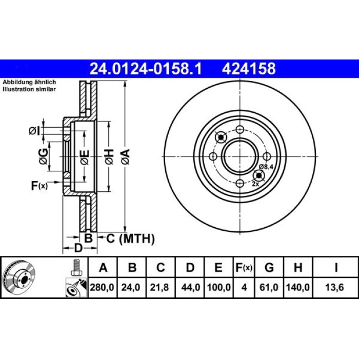 ATE Bremsscheibe Renault Vorderachse Clio/Kangoo/Laguna/Megane/Scenic 99 24.0124-0158.1 ATE Bremsscheibe Renault Vorderachse Clio/Kangoo/Laguna/Megane/Scenic 99 24.0124-0158.1