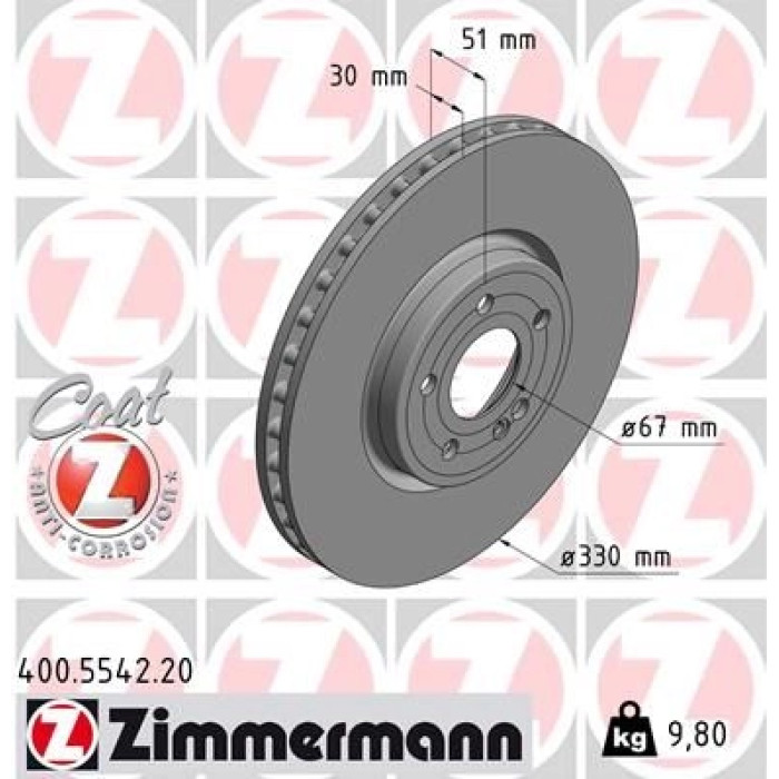 Zimmermann Bremsscheibe Vorderachse 400.5542.20 Zimmermann Bremsscheibe Vorderachse 400.5542.20