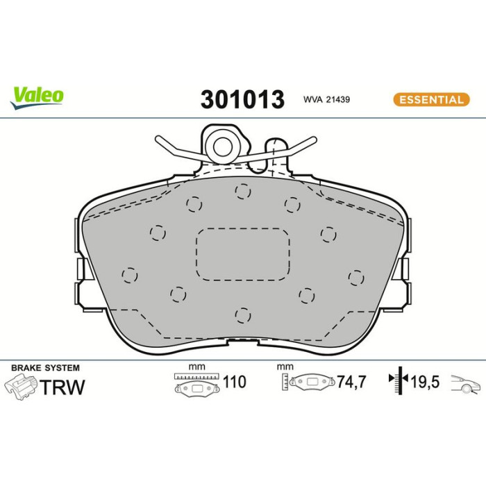 Valeo Bremsbelagsatz 301013 Valeo Bremsbelagsatz 301013