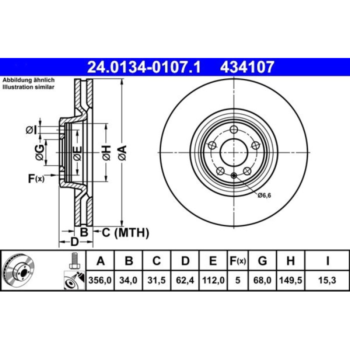 ATE Bremsscheibe Audi S. A6 3.0 TDI quattro 12 24.0134-0107.1 ATE Bremsscheibe Audi S. A6 3.0 TDI quattro 12 24.0134-0107.1