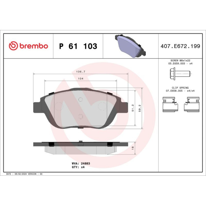 BREMBO Bremsklötze VA P 61 103 BREMBO Bremsklötze VA P 61 103