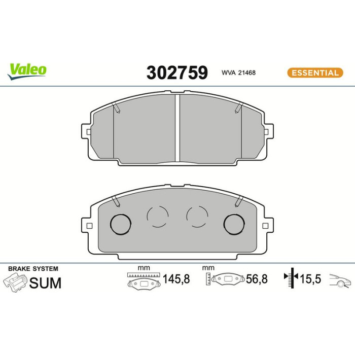 Valeo Bremsbelagsatz 302759 Valeo Bremsbelagsatz 302759