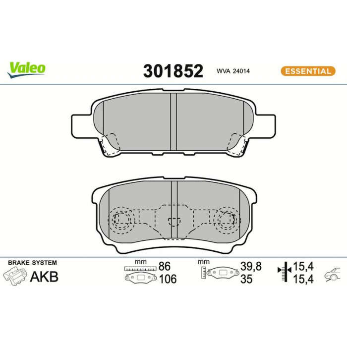 301852 Valeo Bremsbelagsatz 301852 301852 Valeo Bremsbelagsatz 301852