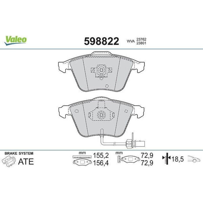 Valeo Bremsbelagsatz 598822 Valeo Bremsbelagsatz 598822