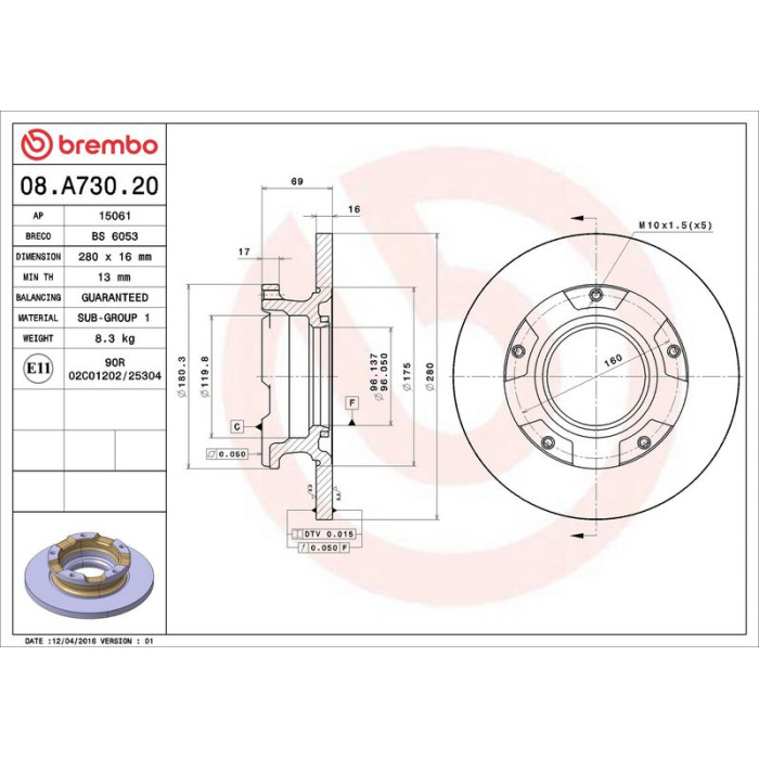 Brembo Bremsscheibe Hinterachse mit ABS Ring 08.A730.20
