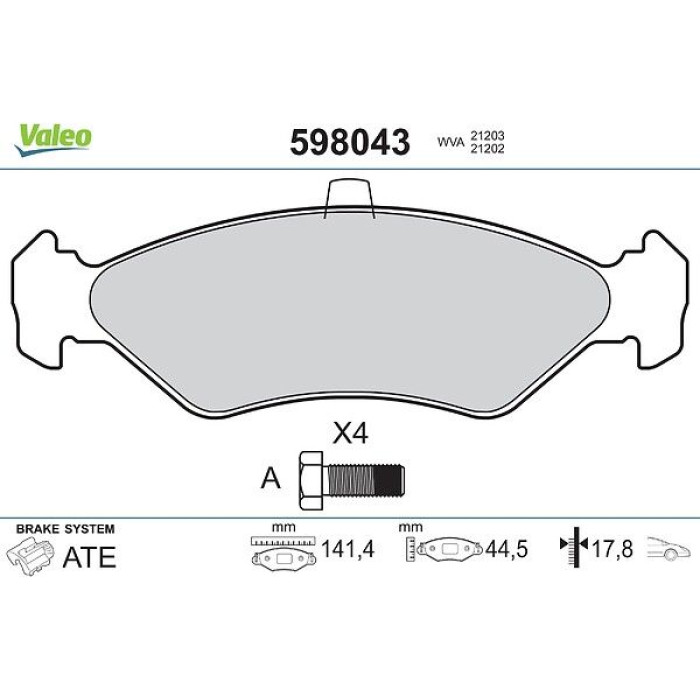 Valeo Bremsbelagsatz 598043 Valeo Bremsbelagsatz 598043