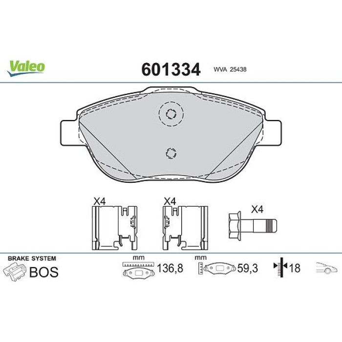 Valeo Bremsbelagsatz 601334 Valeo Bremsbelagsatz 601334