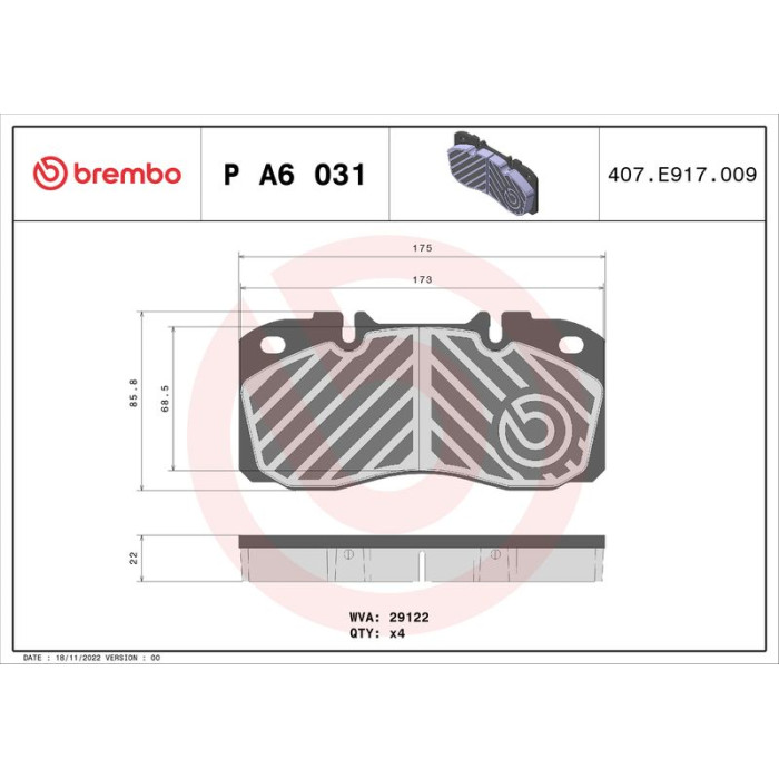 BREMBO Bremsbelagsatz, Scheibenbremse P A6 031 BREMBO Bremsbelagsatz, Scheibenbremse P A6 031