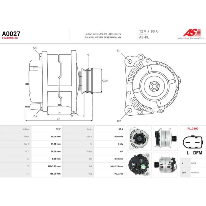 A0027 AS-PL Lichtmaschine (Generator) A0027