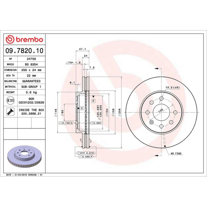 Brembo Bremsscheibe Vorderachse 09.7820.10 Brembo Bremsscheibe Vorderachse 09.7820.10